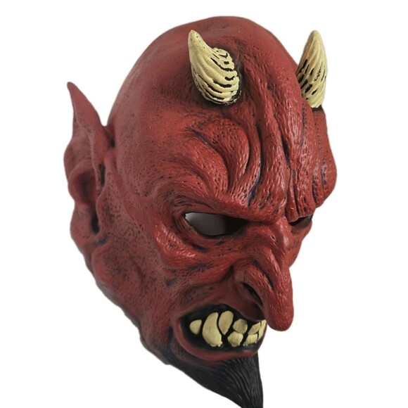 VTG 2000 Don Post Studios Red Devil Gore Demon Horns Beard Adult Halloween Mask - Picture 1 of 9